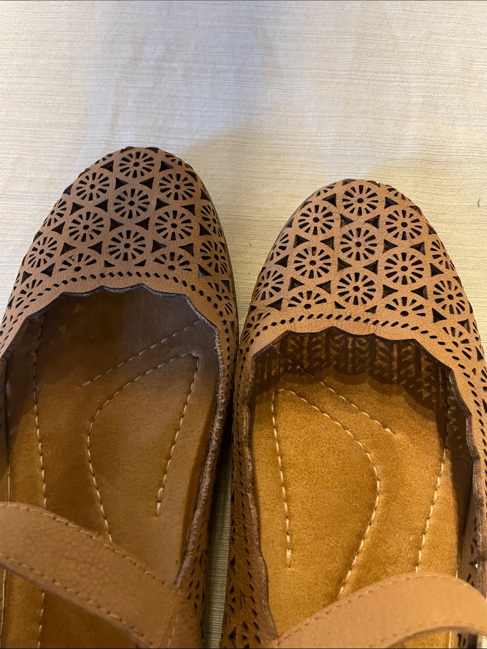 Earth Brown Laser-Cut Mary Jane Flats - Picture 9 of 11